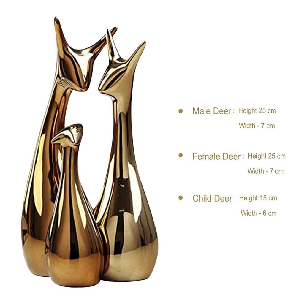 Home Decor Lucky Deer Statue Family Piano Finish Ceramic Figures - (Set of 3, Golden Set)