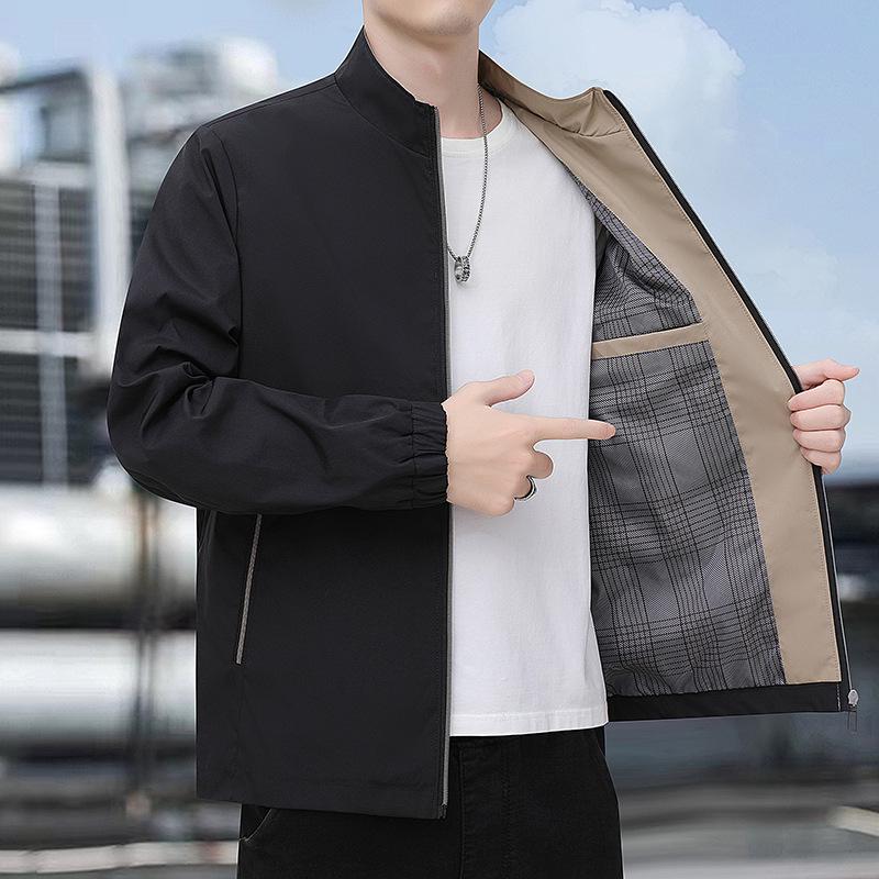 Men's Spring Stand Collar Business Jacket - Casual Zipper Cardigan for Middle-aged Dads.