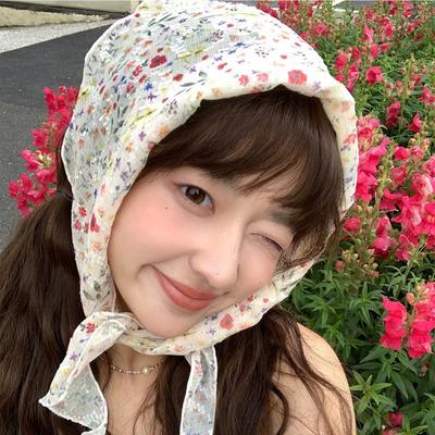 Sweet Tulle Floral Scarf Headbands Fashion Spring and Summer Triangle Headscarf Hat Travel Photo Headband Hair Neck Accessories