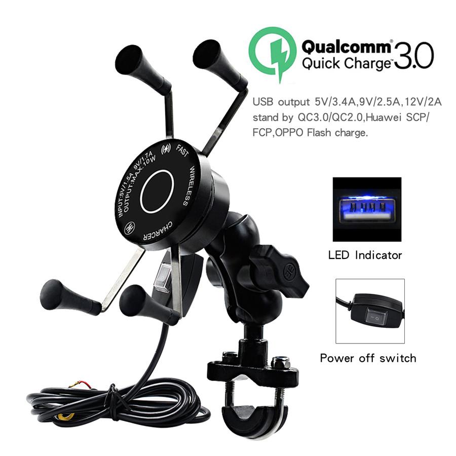 Motorcycle Wired + Wireless Phone Holder