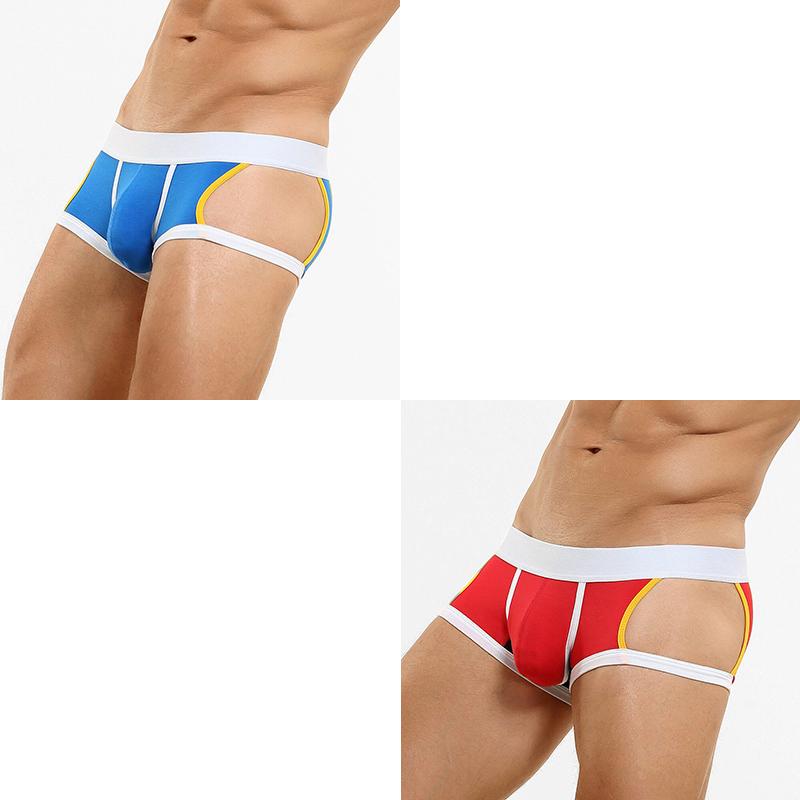 2Pcs/Lot Men's Sexy Low-Rise Boxer Briefs Hollow Sides & Back Butt Cutout Underwear Breathable Cotton Boxers