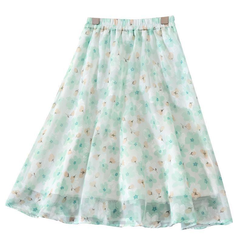 Girls' Half Length Skirt Summer New Pink Green Beautiful Yarn Skirt Children's Skirt