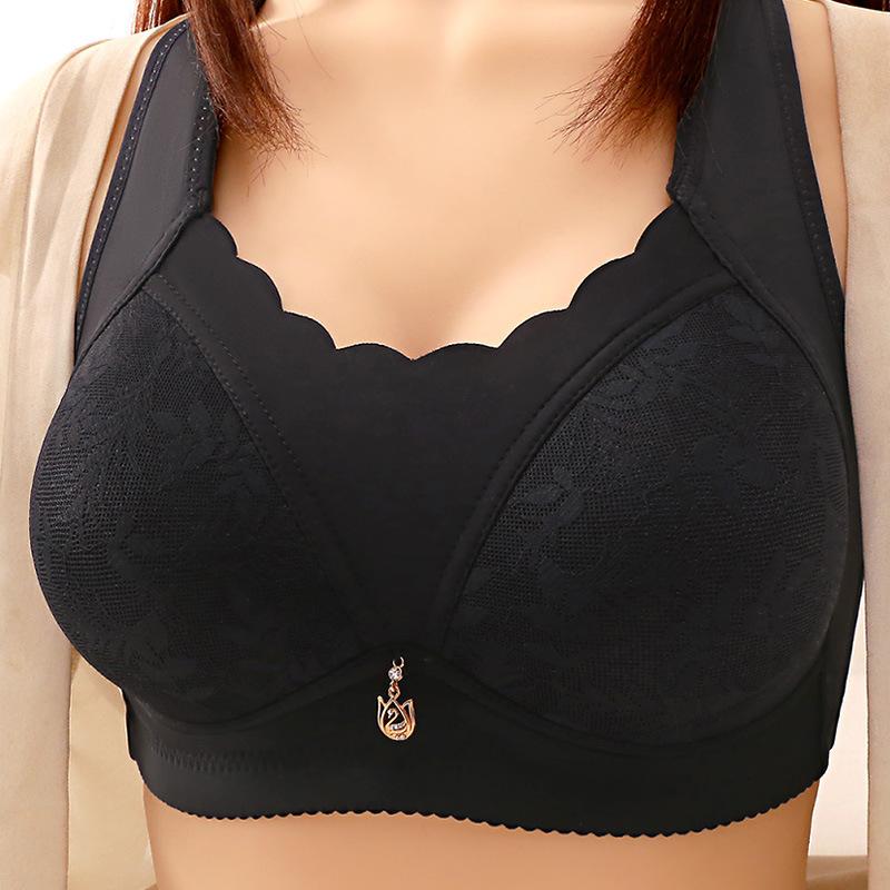 New large size no steel ring comfortable breathable lace gathering women's underwear no magnetic thin cup fat mm bra cover