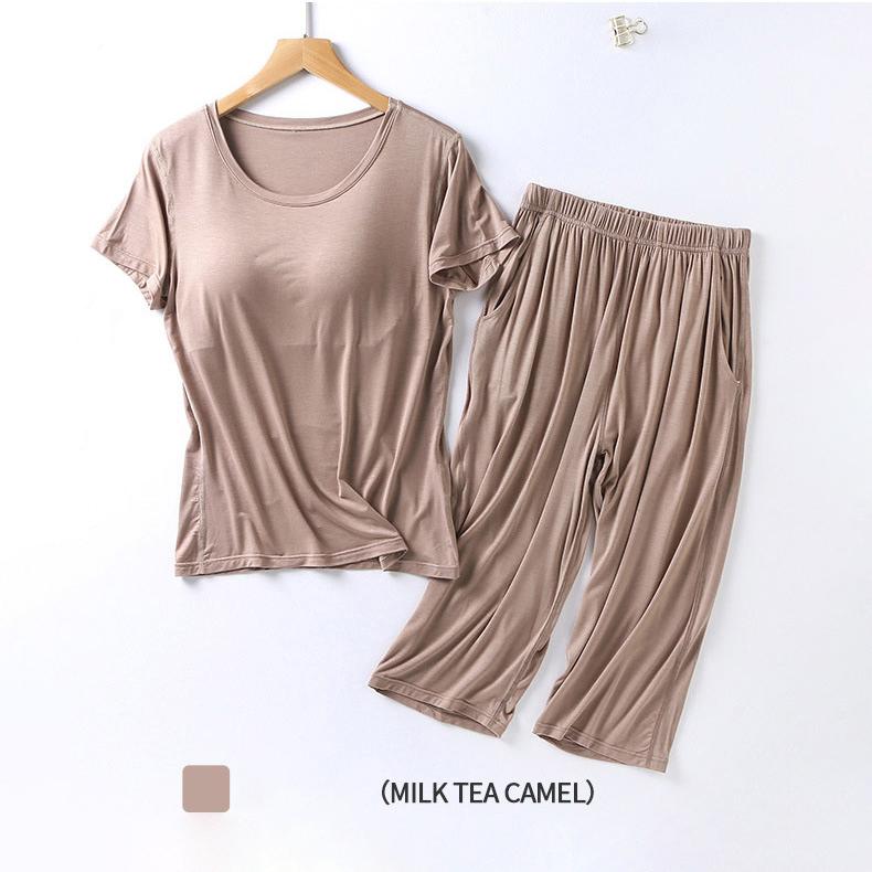 Women's Pajamas Two Piece Short Sleeve Wide Leg Pants Large Size Homewear Set