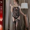 Passionate Sheer Lingerie Set: Fishnet Stockings & Crotchless Bodysuit