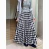 2025 Women's Retro Plaid High-Waisted A-Line Patchwork Slimming Mid-Length Skirt