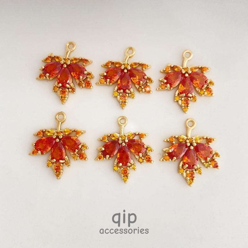 18K Gold-Plated Autumn Red Zircon Maple Leaf Necklace with Micro-Pave Accents