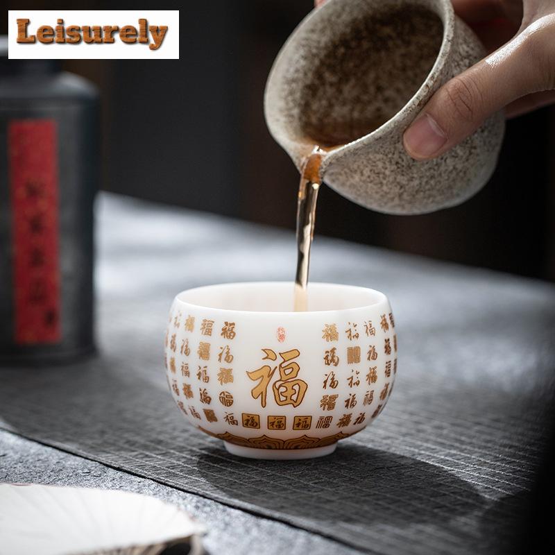 Sheep Fat Jade White Porcelain Tea Cup Hundred Blessings Heart Classic Master Cup Personal Tea Bowl Coffee Kung Fu Teaset Gift