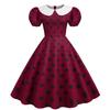 2022 Retro Polka Dot Doll Collar Short Sleeve Party Dress