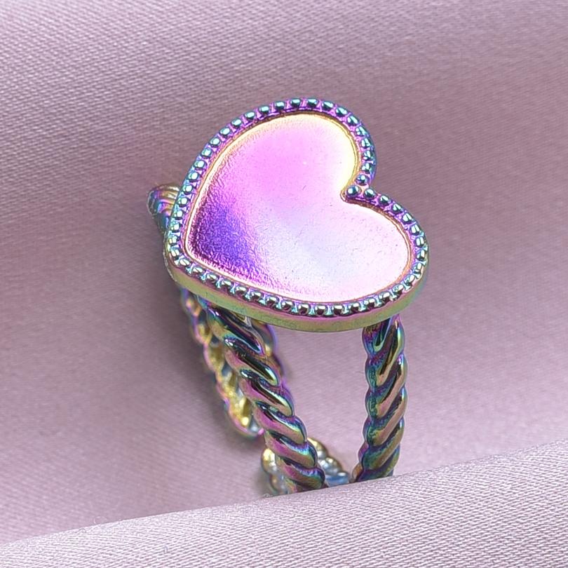 Klassisk Retro Öppningsbar Justerbar Ring Oregelbunden Geometri Hjärta Ellips Vattendroppe Glänsande Rostfritt Stålringar Semesterpresent