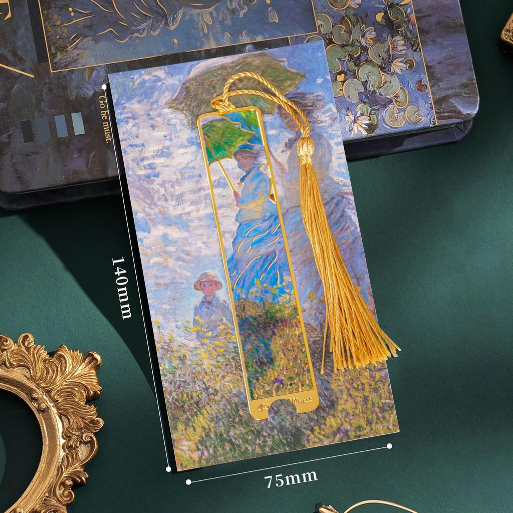 Ensemble de Marque-pages en Métal Élégant: Boîte cadeau de Nouvel An pour étudiants inspirée de la peinture à l'huile.