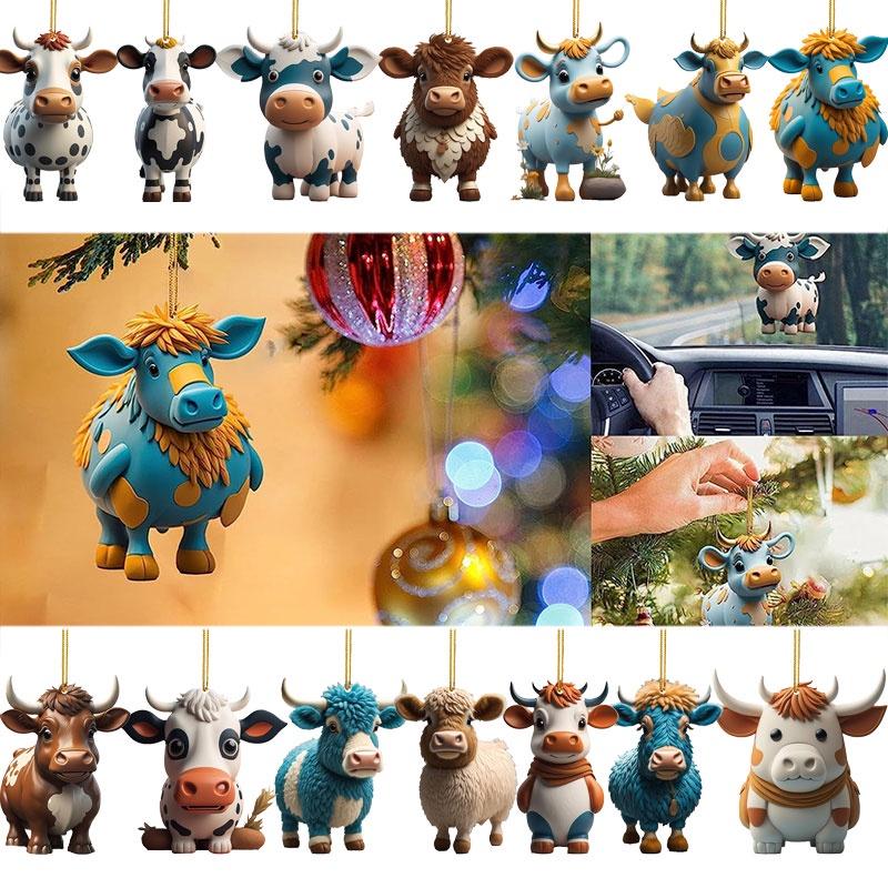 Colorful Cartoon Cow Car Hanging Ornament For Christmas Tree Home Decor