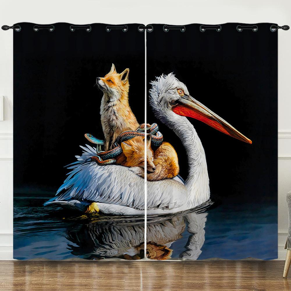 Занавеска Мультяшное Животное 3D Цифровая Печать Затемняющая Занавеска на Люверсах 2pcs*97cm*114cm*2