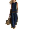 2026 Women's Spring/Summer Color Block Sleeveless Vest & Wide-Leg Pants Set