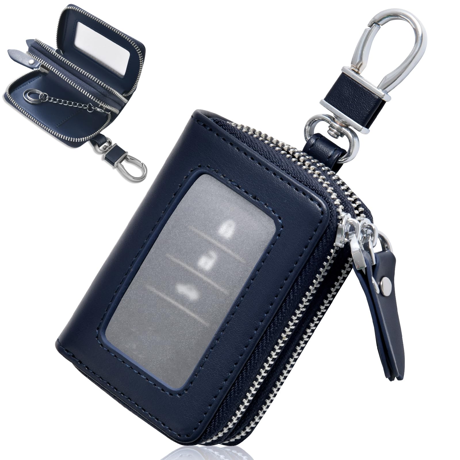 

Genuine Leather Smart Key Case for Holds 2 Double with Key for Car Key Key Genuine Key Key SATO-KABAN Men, Keys, Zipper, Carabiner, Two-Room Holder,