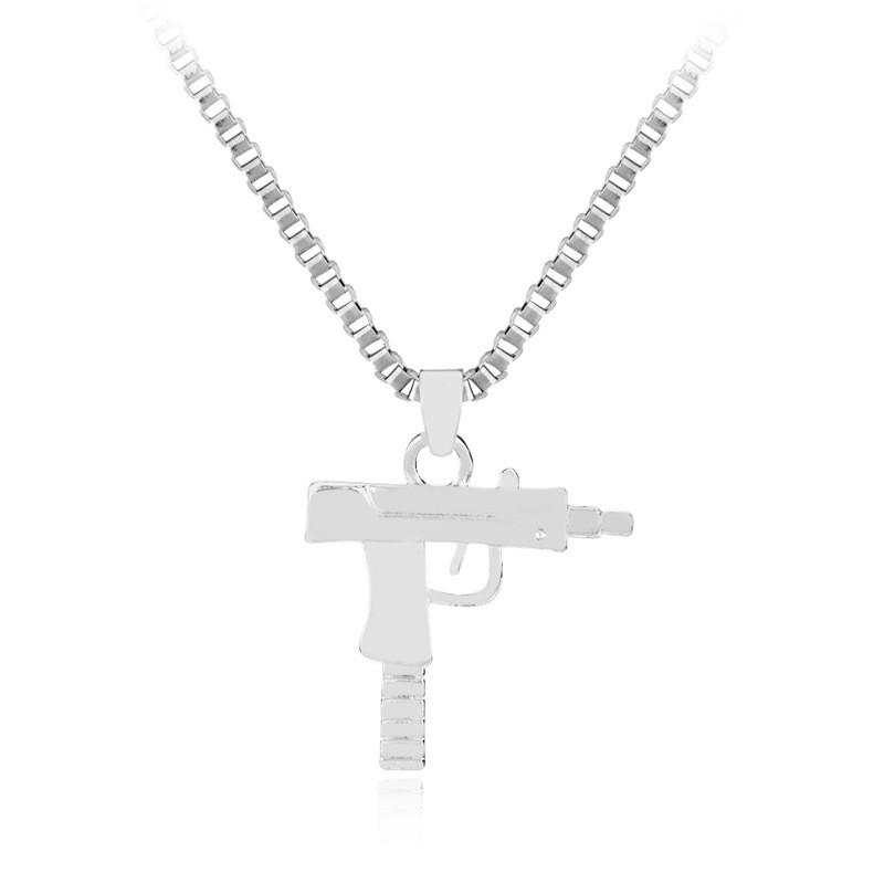 Uzi Submachine Gun Geometric Alloy Pendant Chain Necklace For Men And Women Fashion Accessory