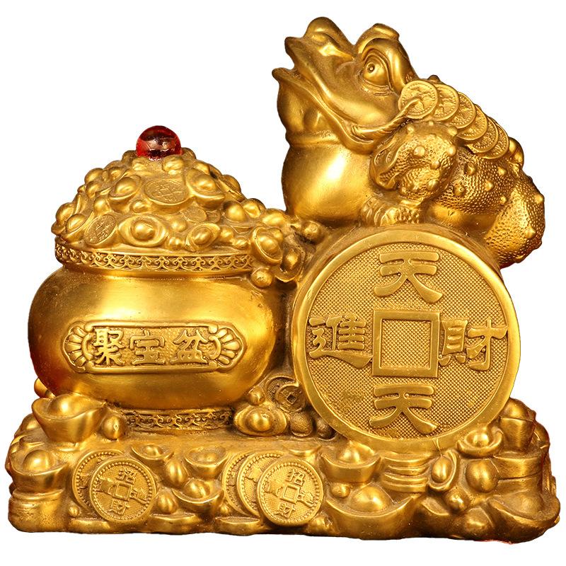 Pure Copper Daily Wealth Golden Toad Ingot Copper Coin Treasure Bowl Golden Toad Home Entrance Living Room Office Desktop Orname