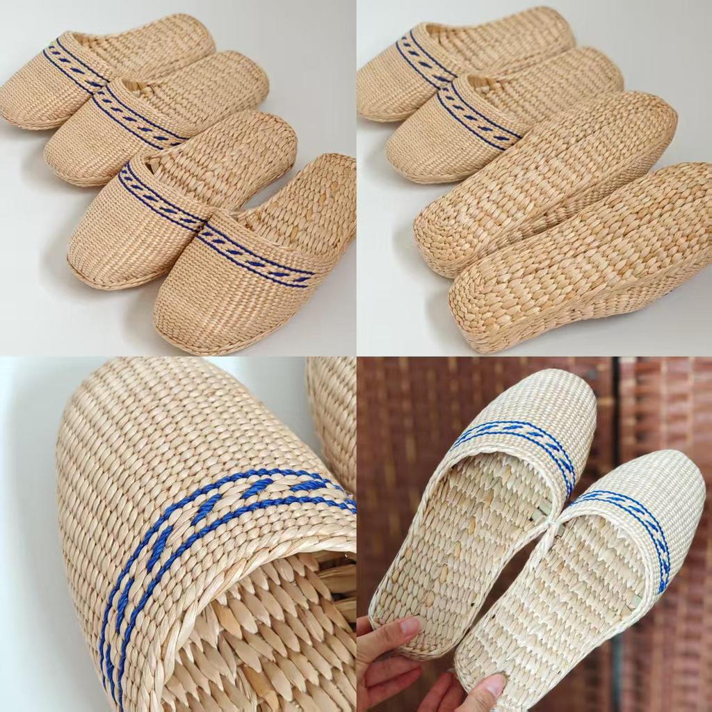 Finely Woven Cattail Slippers - Handmade Straw Shoes for Men & Women, Comfortable & Nourishing Mesh Design.
