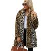 Women's Autumn and Winter New Leopard Print Suit Collar Medium and Long Imitation Fur Coat Top Women