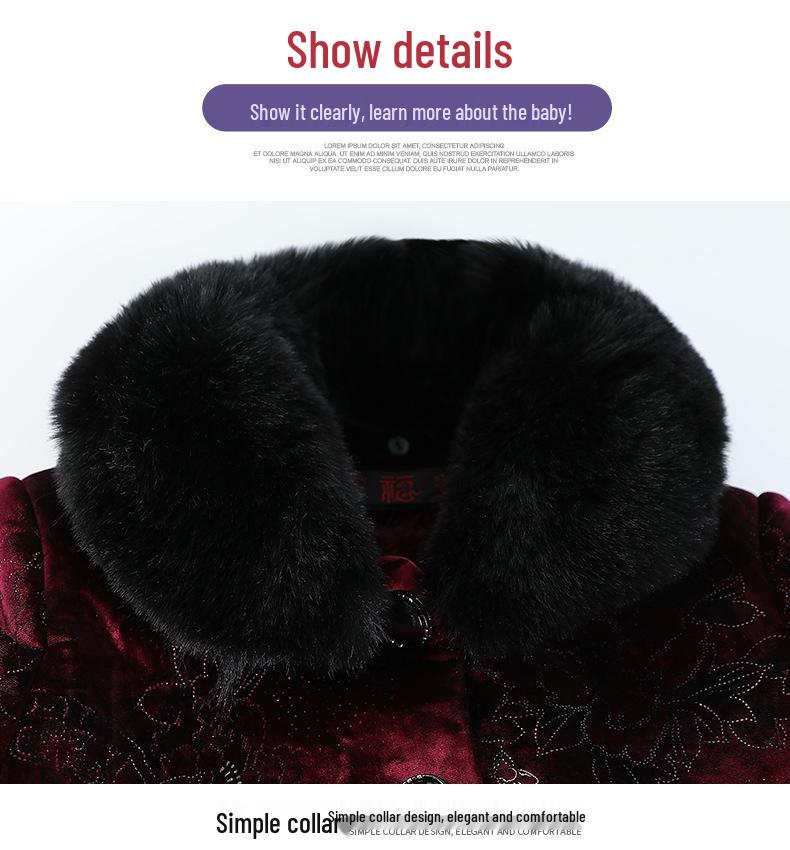 Mom's Winter 2025 Gold Velvet Fur Collar Jacket - Plus Velvet Thickened Cotton Top for Middle-Aged & Elderly Women.