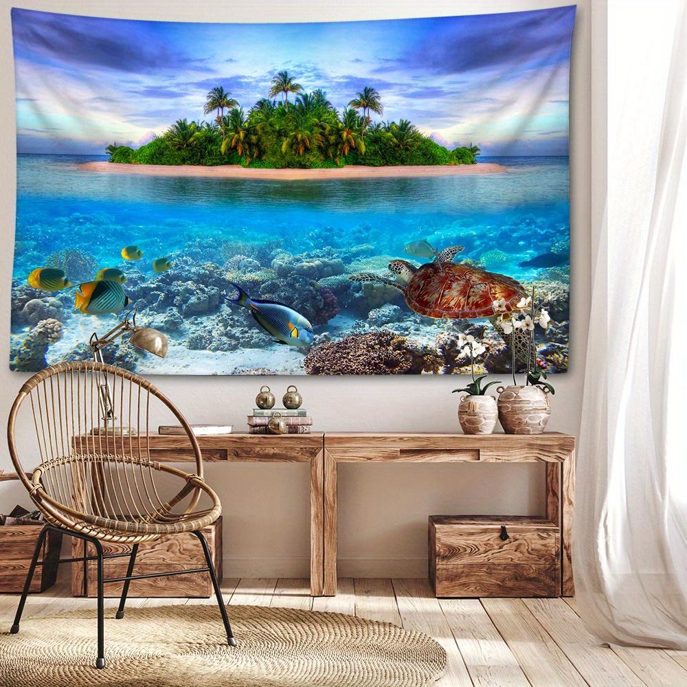 1pc Pacific Island Reef Waves Tapestry Wall Hanging, Room Decor, Bedroom Decor, Living Room Background, Natural Style Backdrop Cloth