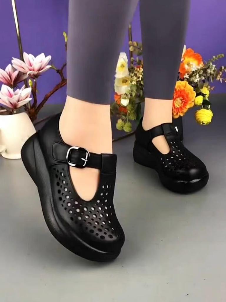 Women's Summer New Leather Platform Casual Shoes Hollow Sandals