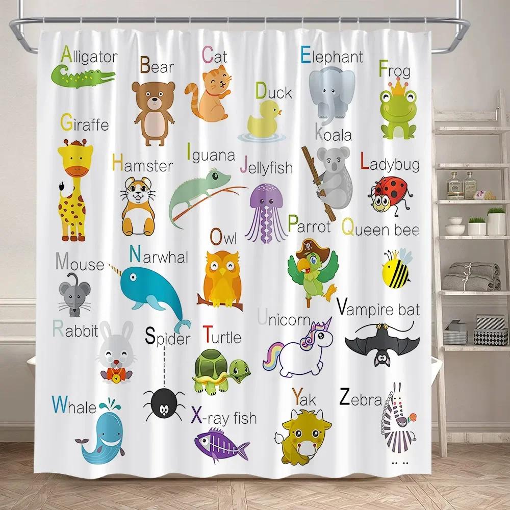 Funny Cartoon Dogs Shower Curtain Cute Dinosaur Tropical Fish Animals Footprints Kids Bath Curtains Polyester Bathroom Decor Set