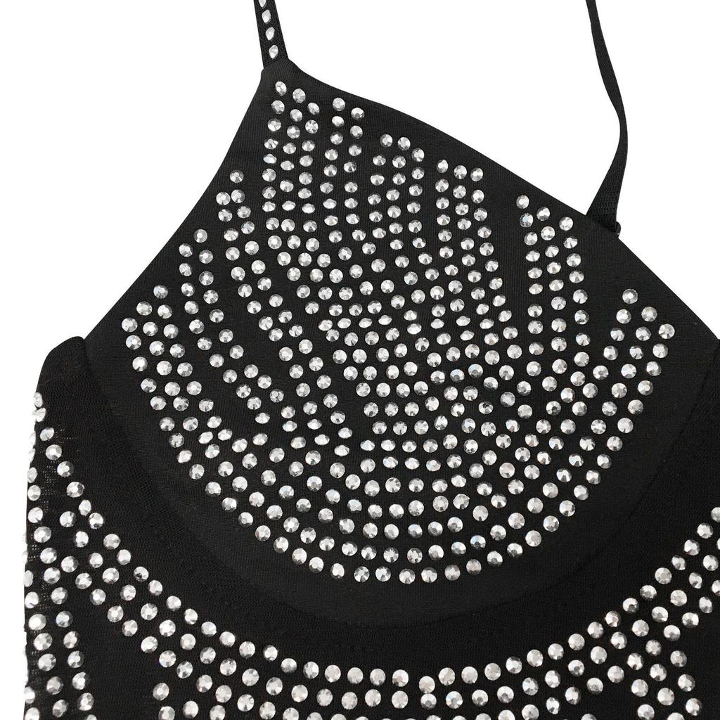 X5633 Strass-Spaghettiträger Fransen Bandagekleid - Sexy Ärmelloses Minikleid