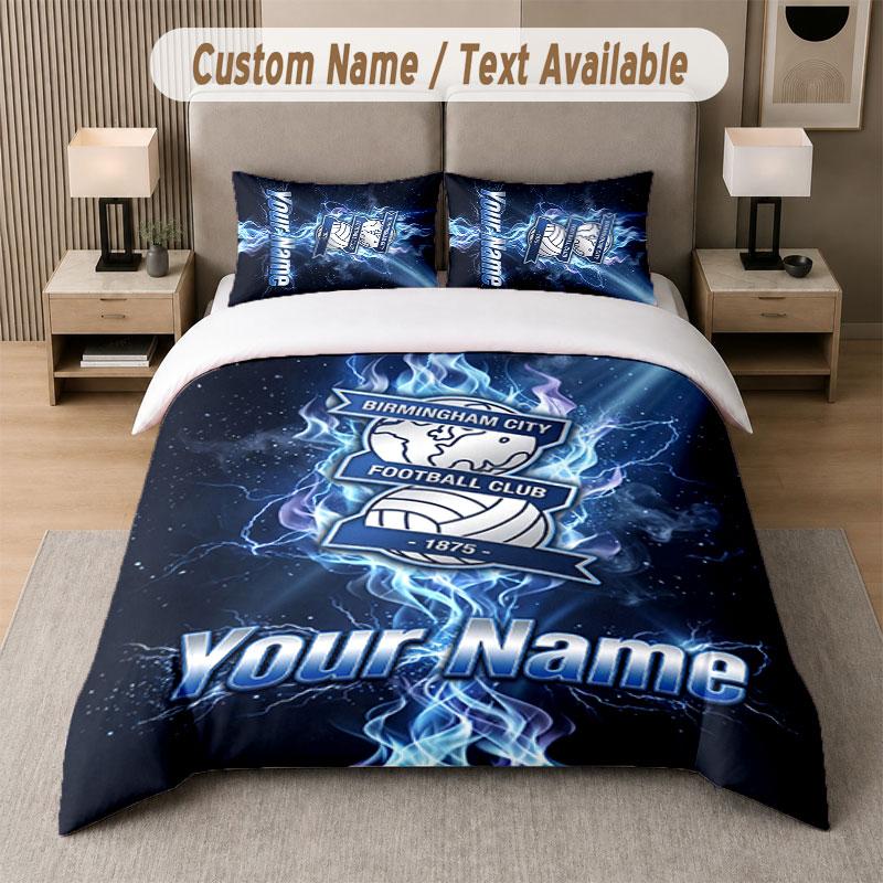 Custom Bedding Set BIRMINGHAM CITY Football Pattern, Print Name Text 1 Duvet Cover Plus 2 Pillowcases Home Textile