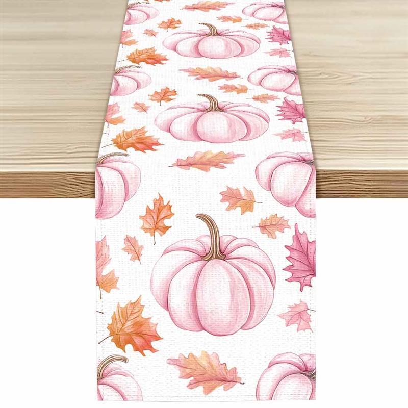 Thanksgiving Pumpkins Autumn Leaf Polyester Table Runners Wedding Decoration Durable Kitchen Dining Table Runners Party Supplies
