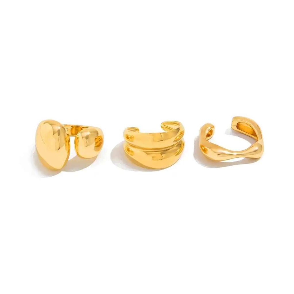 Ingemark 3Pcs/Set Retro Unique Smooth Curved Water Drop Open Rings For Women 2026 Trendy Gold Color Finger Rings Wedding Jewelry
