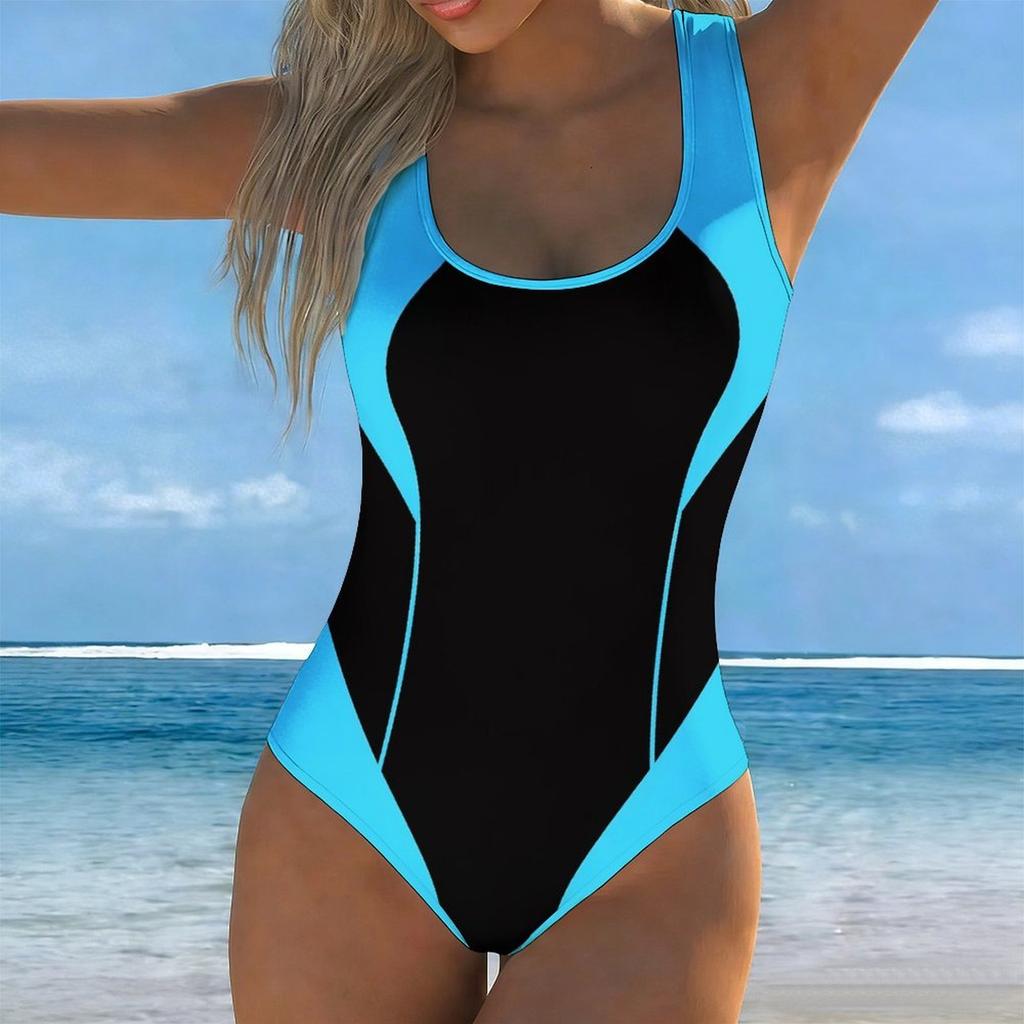 Summer Sexy Geometric Pattern Printed One-piece Swimsuit Slim Fit and Slimming, Deep U-back Design, Beach Pool Vacation Eye-catching Fashion Swimsuit