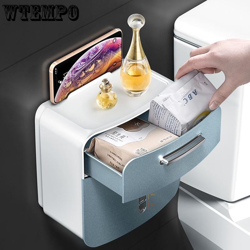 WTEMPO Toilet Tissue Box Waterproof Bathroom Toilet Hole-free Wall-hanging Multifunctional Toilet Roll Paper Drawer