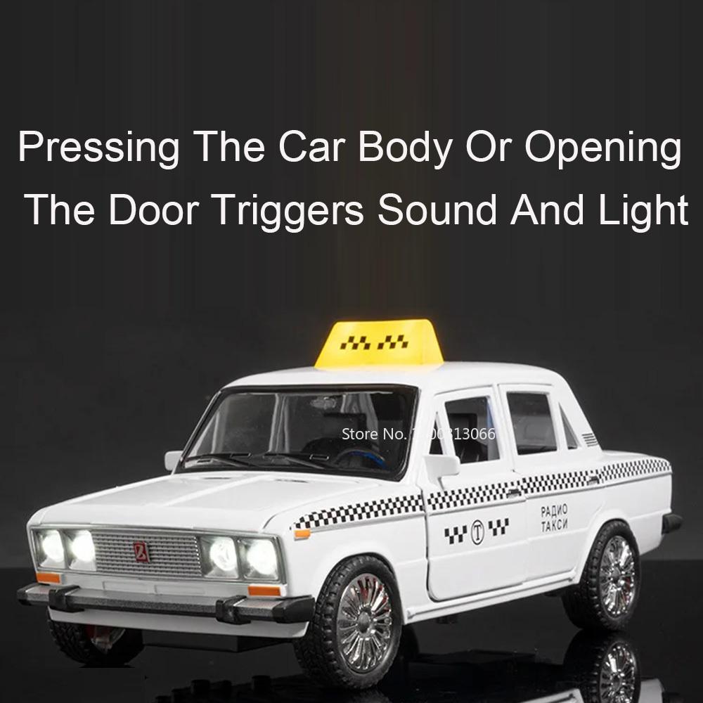 1/18 Russia Lada Niva Taxi Cars Models Alloy Diecast Toys 6 Doors Opened Vehicle With Light Sound Taxis Model Kids Birthday Gift