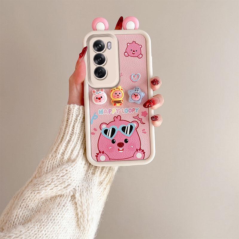 KEYSION Cute Ear 3D Cartoon Case for OPPO Reno12 Pro 5G with Bracelet Soft Silicone Shockproof Phone Cover for OPPO Reno 12 5G