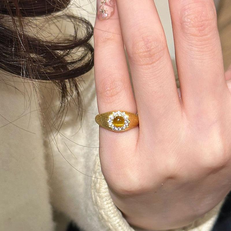 

Vintage Tiger Eye Stone Series Ring Couple hip-hop style Classic wire drawing Craft rings for women charm Light Luxury Jewelry resizable