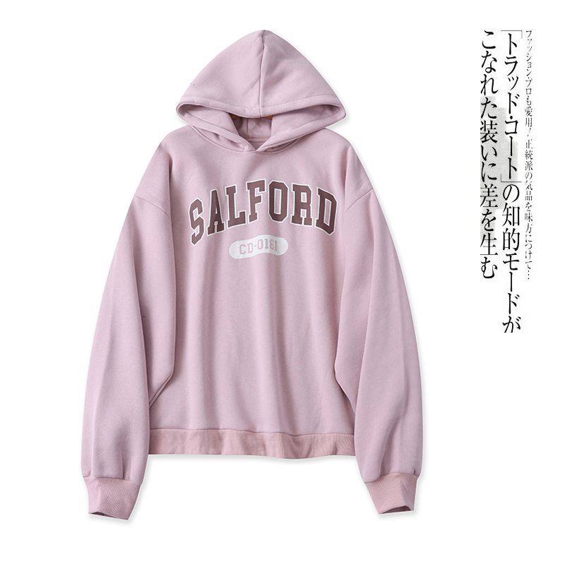 Japanese Order Hooded Fleece Lined Sweater Winter New Men's and Women's Same Style Long Sleeves Letters Plus Size Casual Pullover 30394