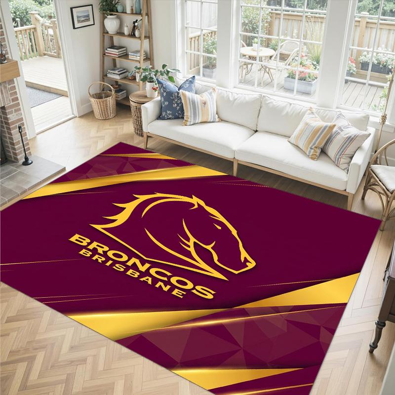 Brisbane Broncos Design Crystal Velvet Carpet Cozy Non?Slip Printed Rug For Bedroom Living Room Entrance