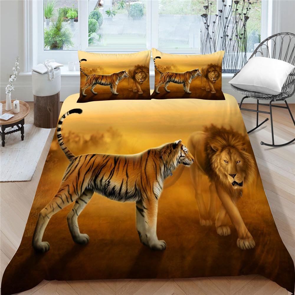 3D Tiger Printed Duvet Cover Set Home Bedclothes Unique Design Polyester King Queen Size Bed Sets