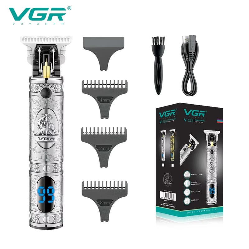 

Original VGR-228 Upgrade T9 Electric Hair Clipper Professional Metal Shell Hair Trimmer for Men Rechargeable Hair Cutting Machine Digital Display срібний
