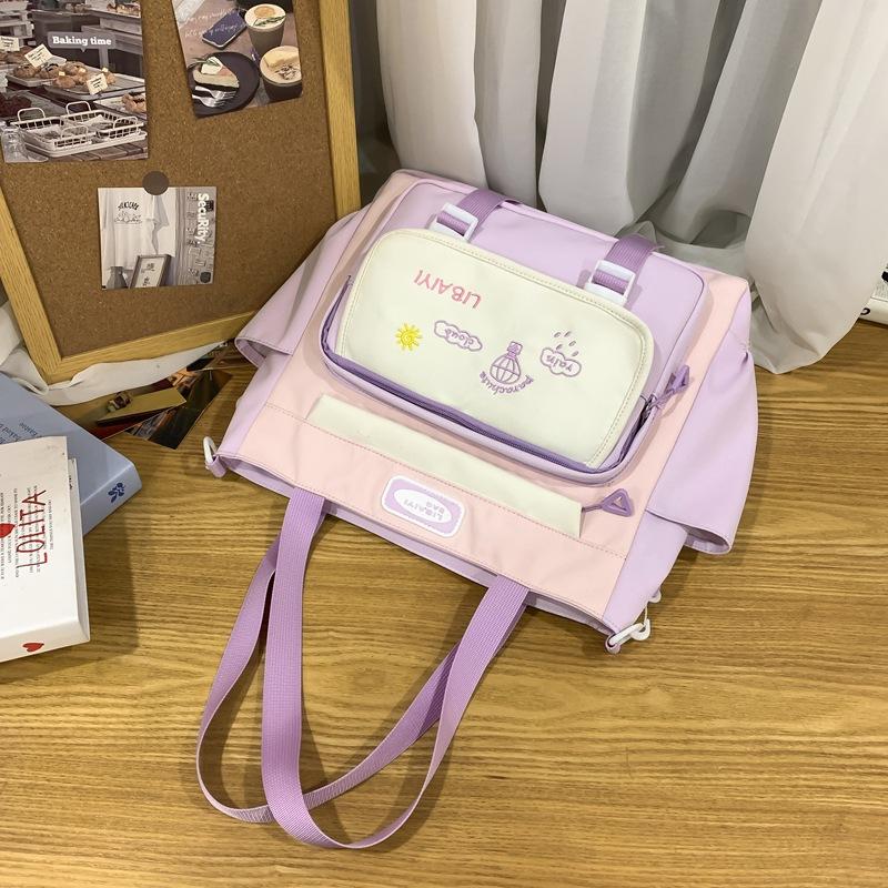 Contrasting Color Junior High School Students' Large Capacity Schoolbags  Female High School Students' Shoulder Bags  Balloon Badges and Backpacks