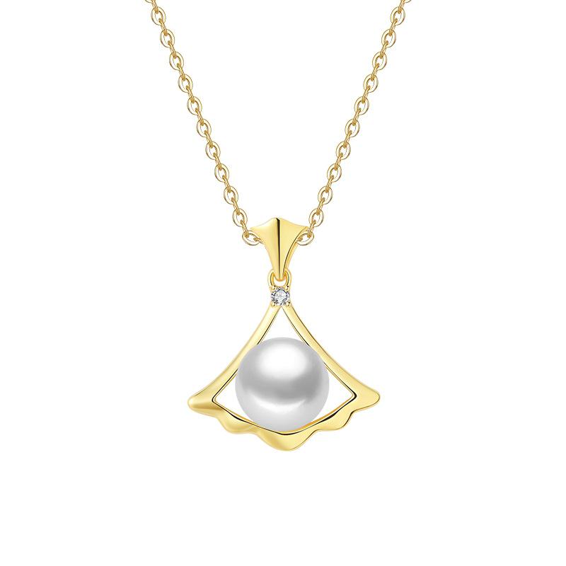 Elegant S925 Sterling Silver Necklace with Fan-Shaped Freshwater Pearl Pendant for Women S925 Sterling Silver