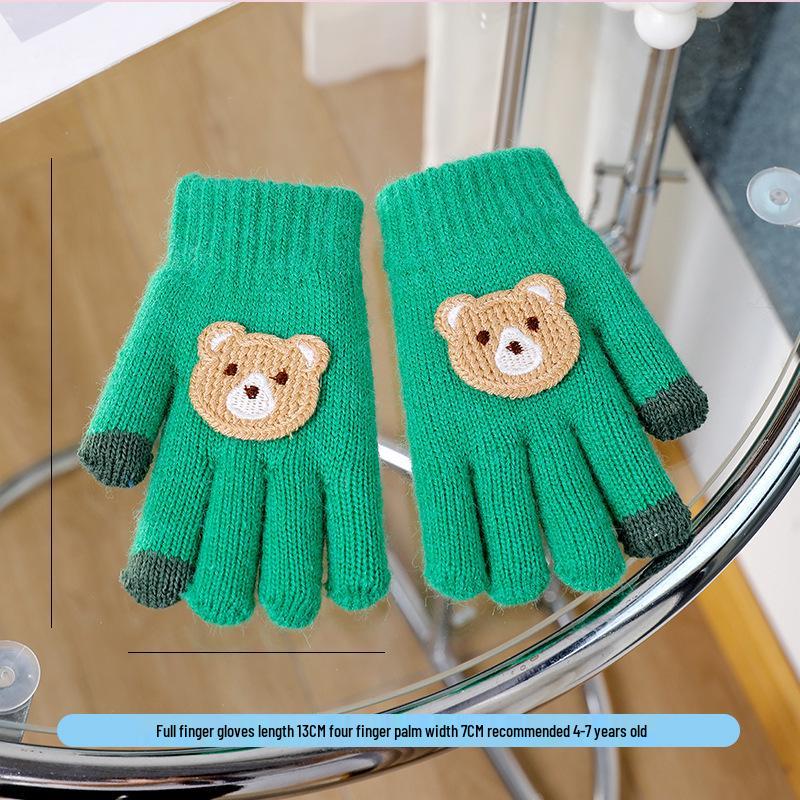Warm Plush Five-Finger Winter Gloves for Boys and Girls (0-12 Years)