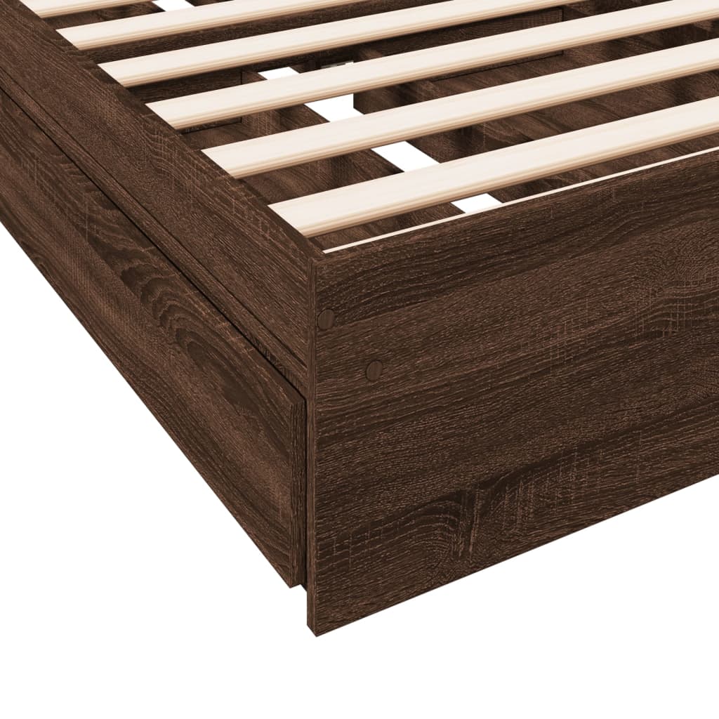 Bed Frame with Drawers Brown Oak Effect 75 x 190 cm