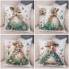 Pfau Blumenmädchen Kissenbezug Doppelseitiger Druck Kissenbezug Dekor Niedlich Cartoon Kind Weicher Plüsch Kissenbezug für Sofa Zuhause 45x45cm
