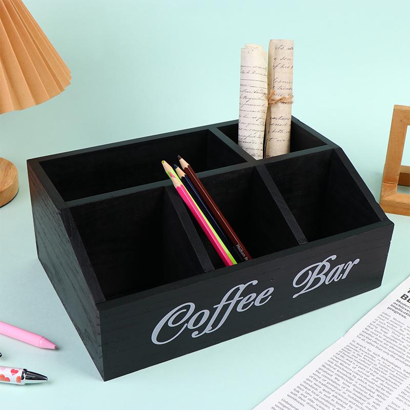 Eine Boutique-Kaffeeaufbewahrungsbox | Klassischer mehrzweckiger Holzorganisator für Kaffeezubehör, Regalkörbe
