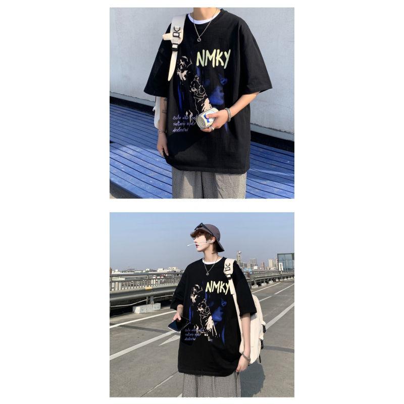 American Retro High Street T-shirt Men's Summer Oversize Trendy Brand Short-sleeved Men's Clothing Design Sense Niche Trend Tops