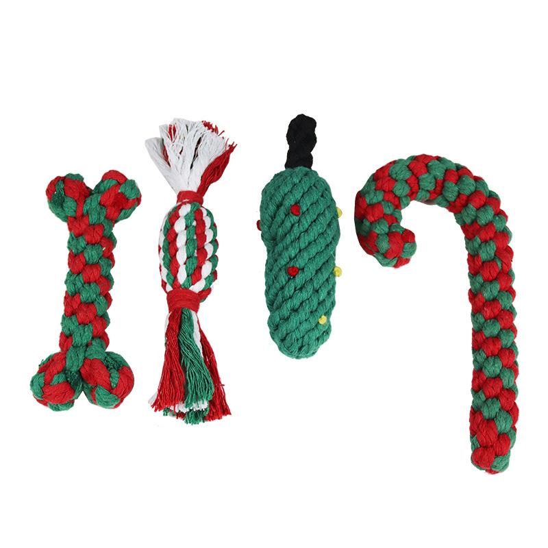 1pc Christmas Design Teeth Cleaning Braided Rope Knot Pet Toy, Dog Chew Durable Toy For Cat And Dog Teeth Cleaning Supply Toy