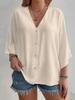2025 Women's V-Neck Button Ice Silk Solid Color Seven-Sleeve Top