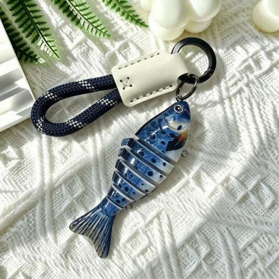 Key Ring with Braided Rope Multi-jointed Fishing Lure Keychain, Artificial Swimbait Rope, Lanyard Chain Vintage Fish Keychain Pendant Charm, Gift